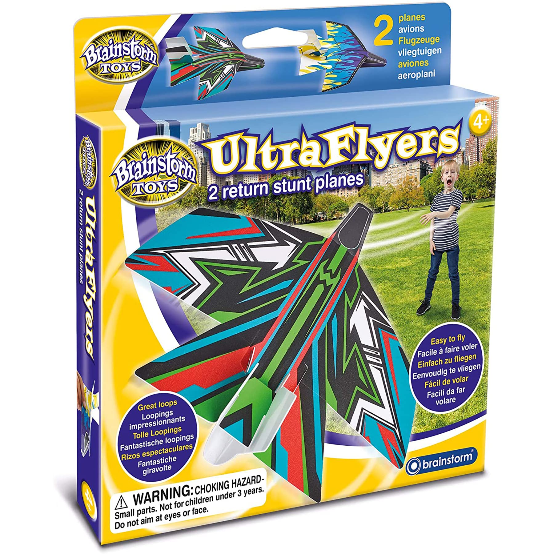 Brainstorm Toys UltraFlyers – 2 Stunt Planes with Loop and Return Action, Aerobatic Flying Gliders for Kids’ Outdoor Play