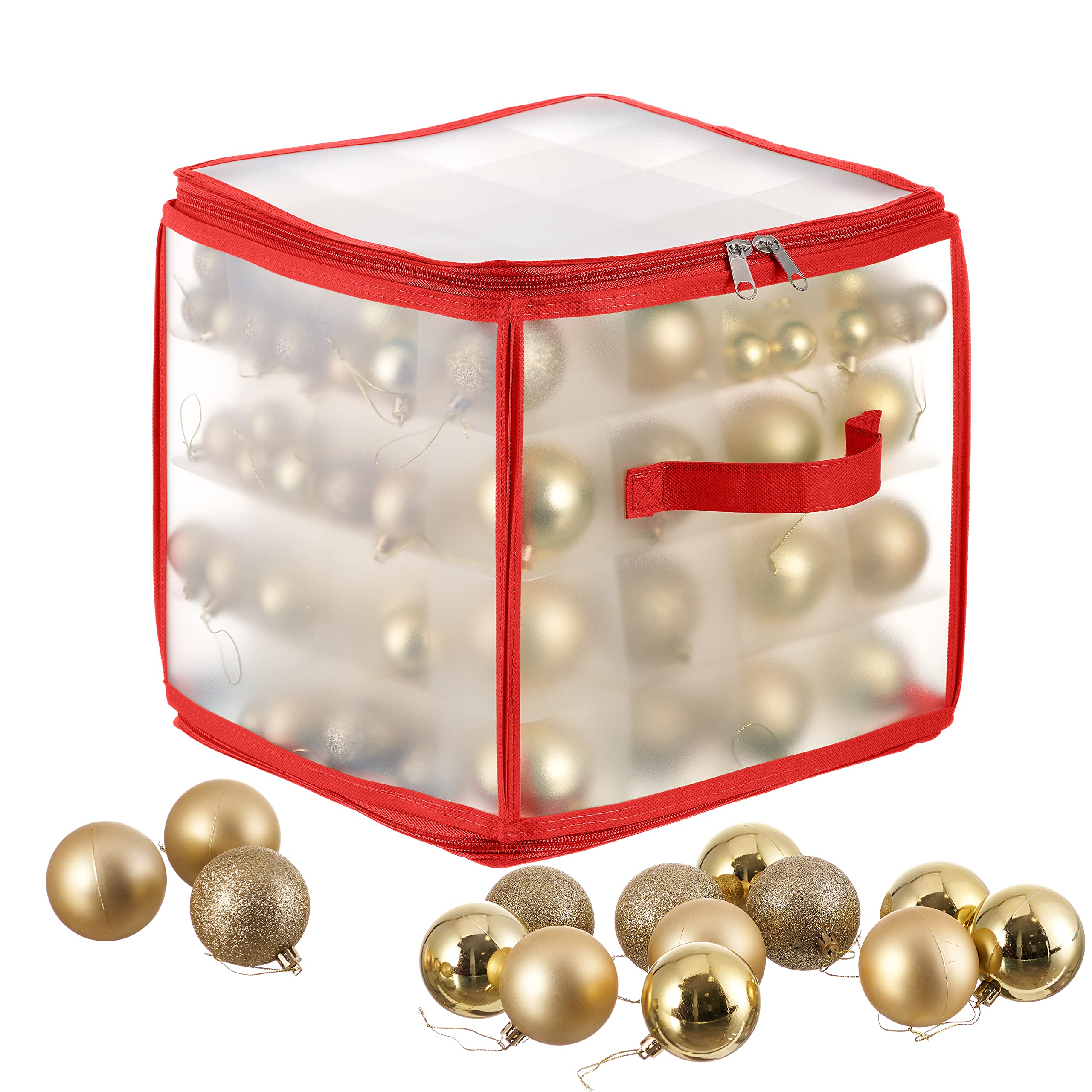 THE TWIDDLERS - Christmas Bauble Storage Bag – Hold up to 64 Xmas Tree Decorations with Movable Inserts to Fit Any Bauble Sizes - Xmas Tree Ornaments Decorations Space Saving Bag - Red Colour