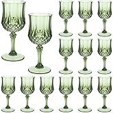 Limbeuuu 12 Pcs 7oz Plastic Vintage Wine Glasses Drinking Glasses Unbreakable Wedding Glassware Crystal Water Goblets Reusable Drinkware Vintage Champagne Flutes (Dark Green)
