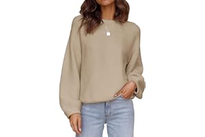 ZESICA Women's 2024 Crew Neck Long Lantern Sleeve Casual Loose Ribbed Knit Solid Soft Pullover Sweater Tops