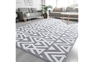 Ompaa Ultra Soft Shaggy Rugs Memory Foam Bedroom Carpet, Grey 6 x 9 Feet, Plush Geometric Textured Area Rugs for Living Room Couch Dorm Bedside Kids Girls Teens Room Nursery Decor Floor Mat