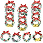 20pcs Mini Christmas Wreath: 1.57X1.57X0.51in Miniature Xmas Tree Frost Sisal Hanging Artificial Ornaments for Dollhouse Embellishments Decoration Winter