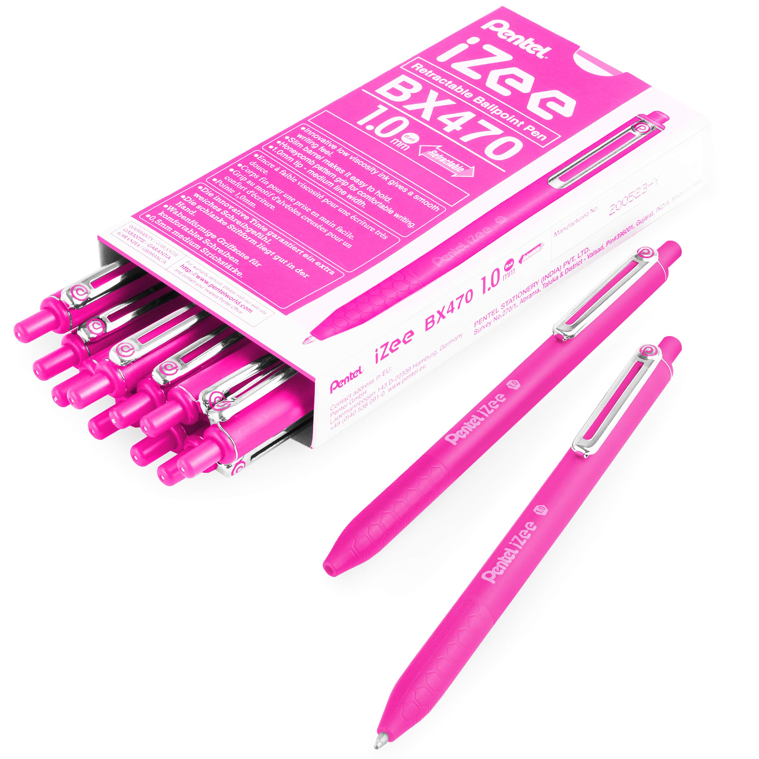 Pentel iZee BX470 Retractable Ballpoint Pen - 1.0mm - Pink - Pack of 14