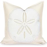 Hofdeco Premium Coastal Patio Indoor Outdoor Pillow Cover Only, 20"x20" Water Repellent for Backyard, Couch, Neutral Tan Embroidered Sand Dollar