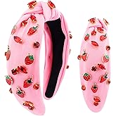Hapdoo Pink Strawberry Rhinestone Jeweled Knotted Headbands for Women Girls, Fashion Cute Fruit Hair Accessories Gift for Girls