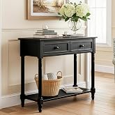 Knocbel Antique Entry Console Table with 2 Drawers &amp; Bottom Open Shelf, Wood Sofa Tables for Entryway Hallway Living Room, 35.34" W x 13.8" D x 30.25" H, Black