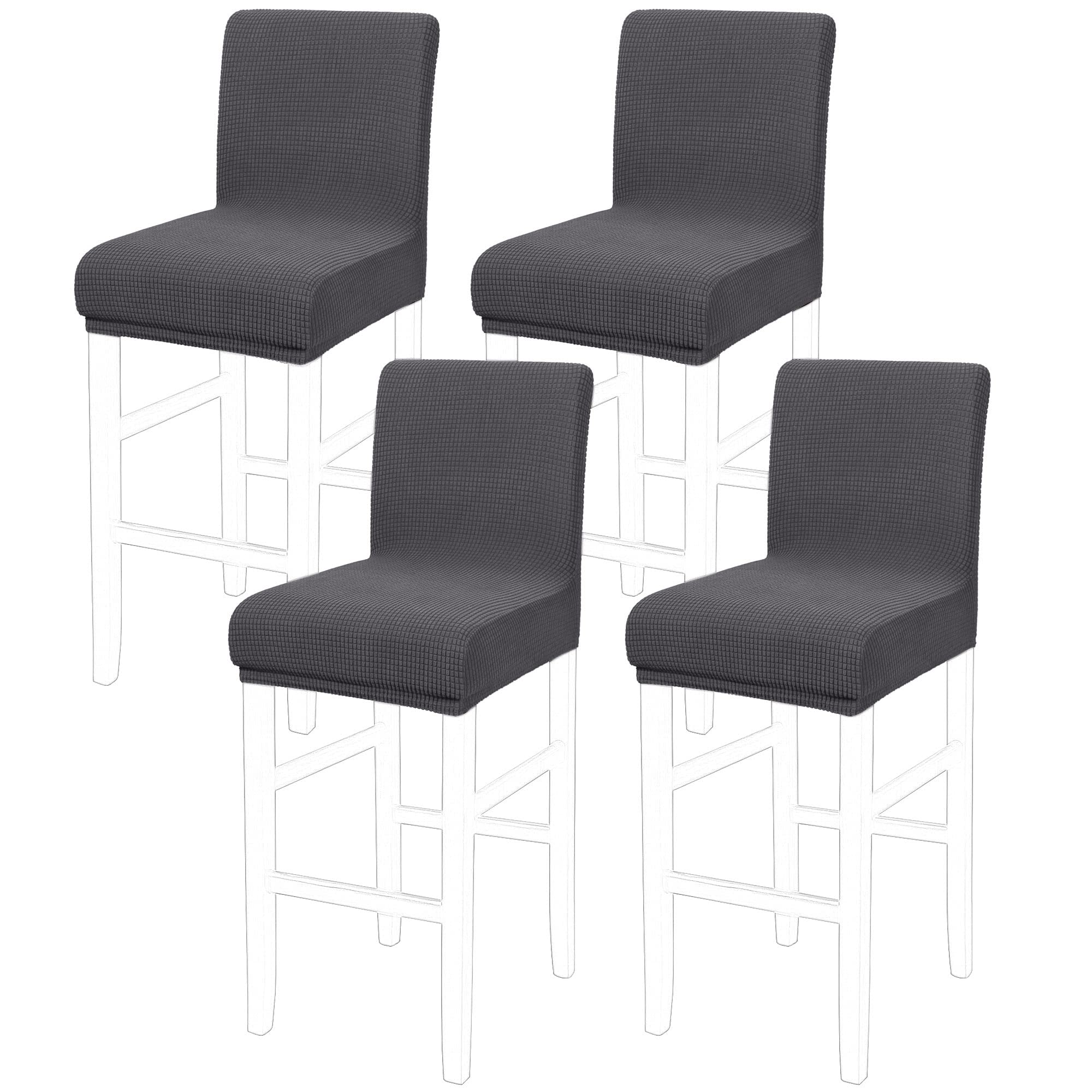 PiccoCasa Dining Chair Covers Set of 4, Stretch & Removable Bar Stool Covers for Pub Counter - Height Side Chair Covers with Square Lattice, Washable Chair Slipcovers Grey