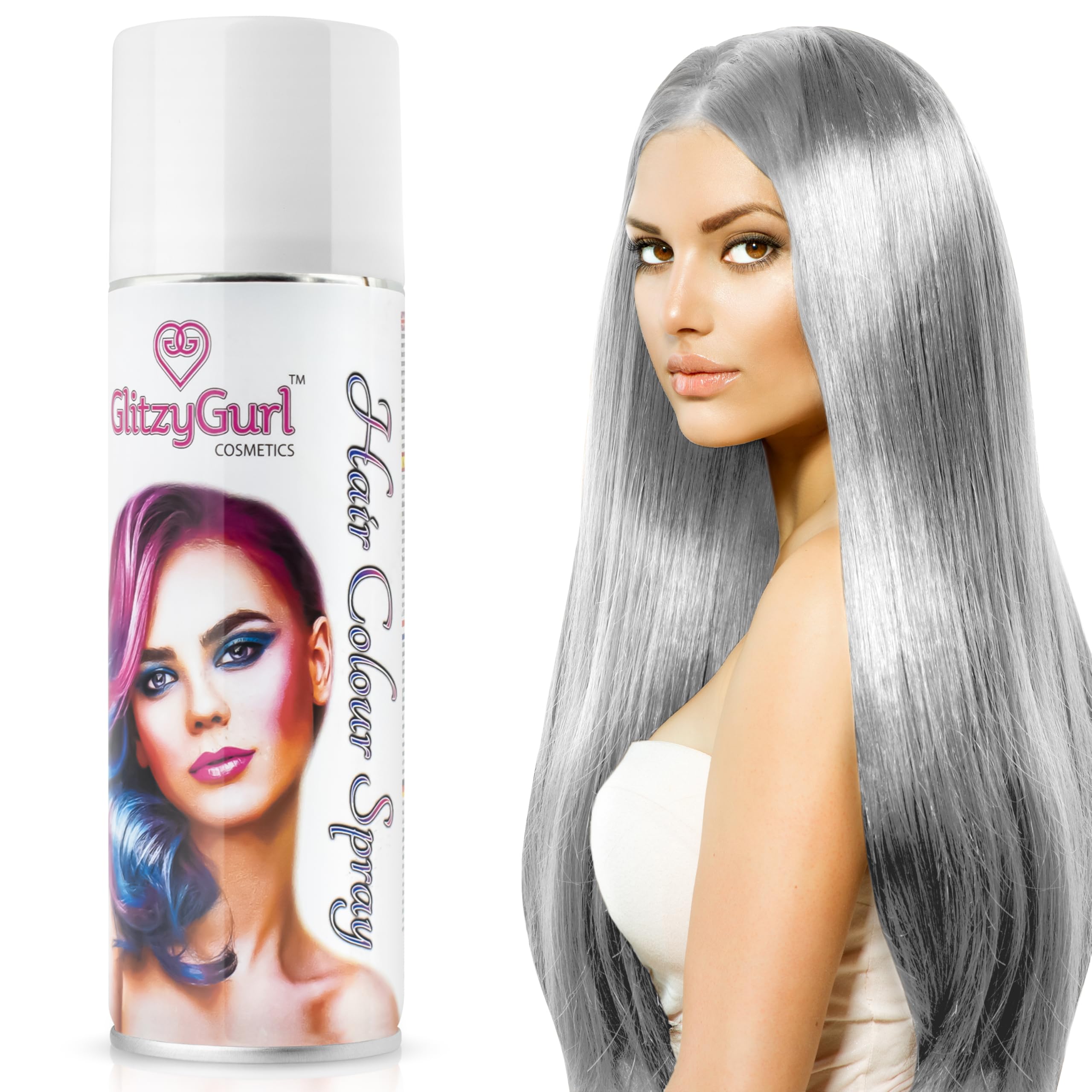 Hair Colour Spray 125ml Temporary Hair Kids Adults Halloween Temporary Dye Made in UK (Silver)