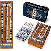 Travel Cribbage Board Game Set, Compact Foldable Wooden Cribbage Board | Compact Travel Design &bull; Magnetic Closure &bull; Full Deck of Cards Included &bull; 6 Metal Pegs &bull; 2-Track Classic Play