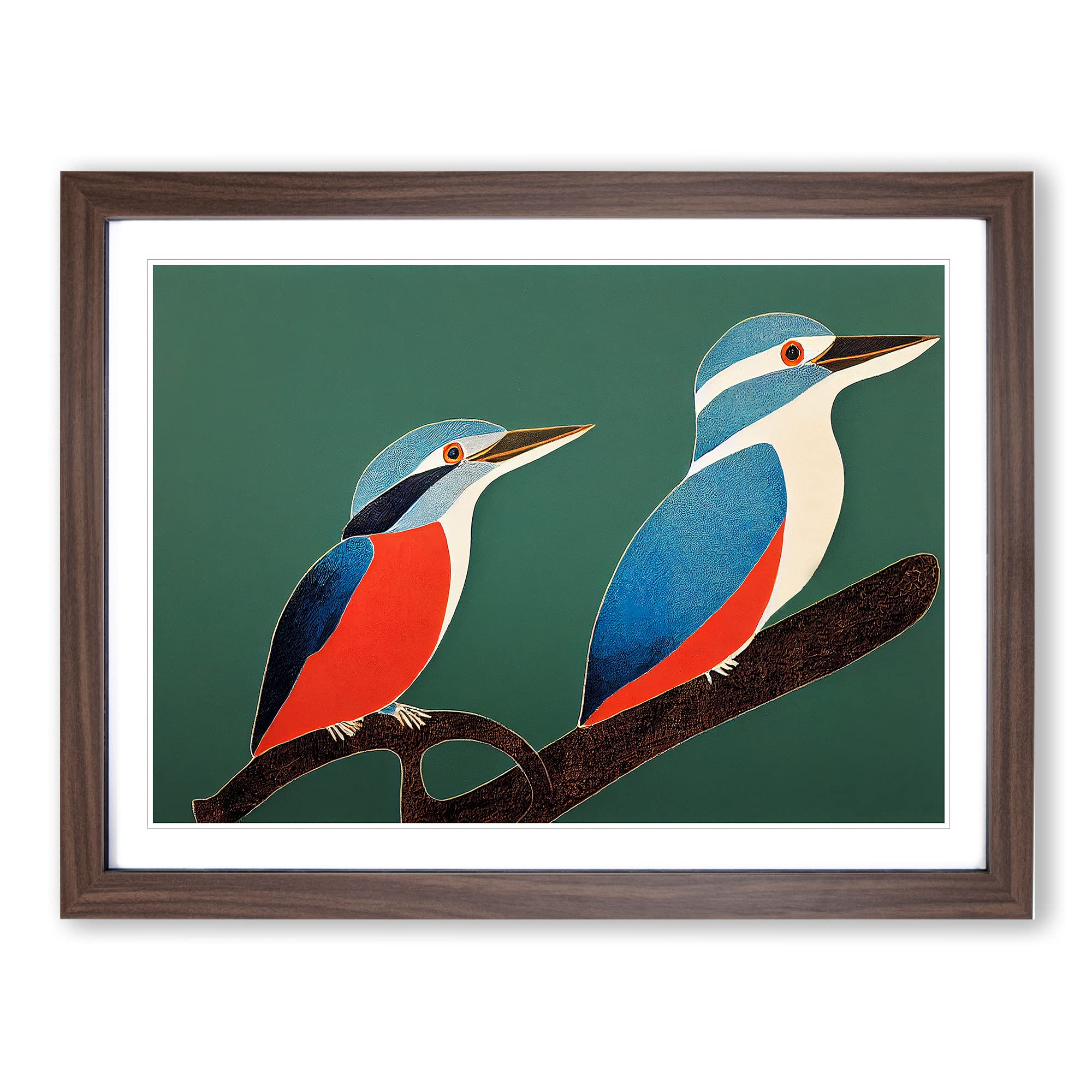 Beautiful Kingfisher Birds Abstract BLK Framed Print | A4 Walnut Framed Wall Art | Ready to Hang | Abstract Fantasy Picture | Living Room Bedroom Lounge Office