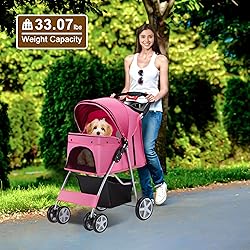 Azaeahom Pet Stroller 4 Wheels Dog Cat Stroller for