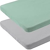 Onacosht Muslin Bassinet Sheets 35" X 20" Compatiable with AMKE 3 in 1 Bassinets, MiClassic, Uiuwoo, Foalom, YADAQE, Milliard and TCBunny Bassinet, 100% Cotton 2 Pack, Grey and Green