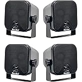 Herdio 4 Inches Heavy Duty Waterproof Boat Marine Box Outdoor Speakers Surface Mounted for Skid Steer ATV UTV RZR RV Golf Cart Tractor Powersports Boat Truck Jeep(4 Black Speakers)