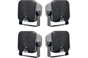 Herdio 4 Inches Heavy Duty Waterproof Boat Marine Box Outdoor Speakers Surface Mounted for Skid Steer ATV UTV RZR RV Golf Cart Tractor Powersports Boat Truck Jeep(4 Black Speakers)
