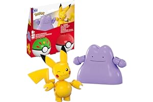 MEGA BRANDS MEGA Pokémon Action Figure Building Toys Set, Poké Ball 2-Pack, Pikachu and Ditto with 42 Pieces, for Kids