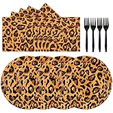 HiEnjoin 72PCS Leopard Birthday Plates Napkins Set, Leopard Cake Plates with Forks Cheetah Print Disposable Party Supplies Tableware for Birthday, Baby Shower, Jungle Party Decorations