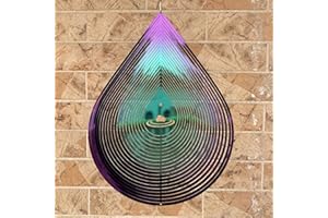 KEXSSCAI Wind Spinner Garden Indoor Outdoor Decor 3D Stainless Steel Metal Hanging Decorations, Water Droplets Shape Wind Sculptures & Spinners 12inch(Green&Purple),Gifts for Women Mom Dad Friend