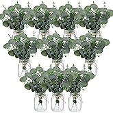 XunYee 10 Set Mason Jar Table Centerpiece with Flower Mason Jar Flower Centerpiece Vases Decor for Engagement Party Bridal Shower Centerpieces Wedding Reception Table Decor (Eucalyptus)