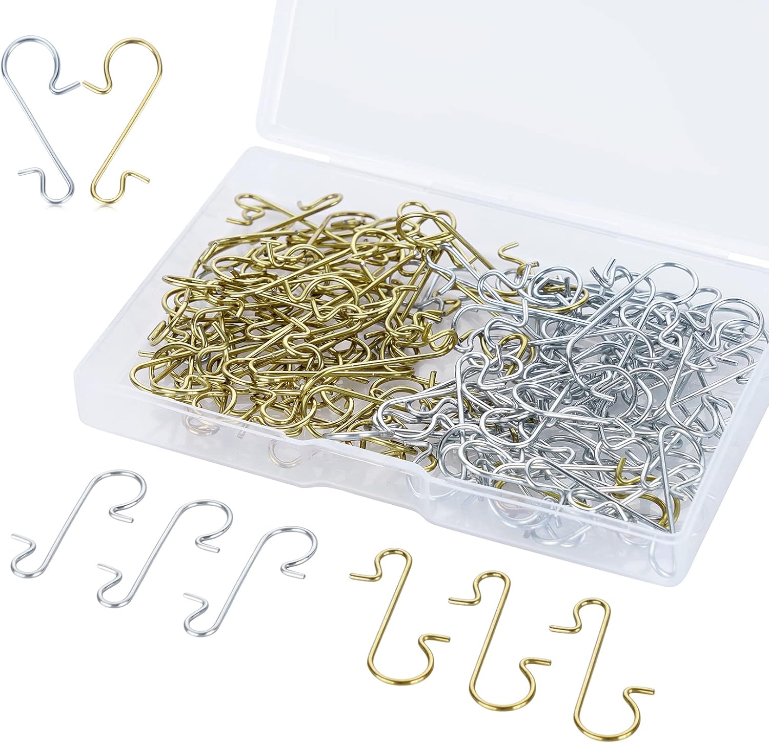 Ornament Hooks - ABSOFINE Christmas Ornament Hooks 120Pcs Xmas Tree Ornaments Hanger Hooks Metal Wire Hooks with Storage Box for Christmas Tree Hanging Decoration, Gold&Silver
