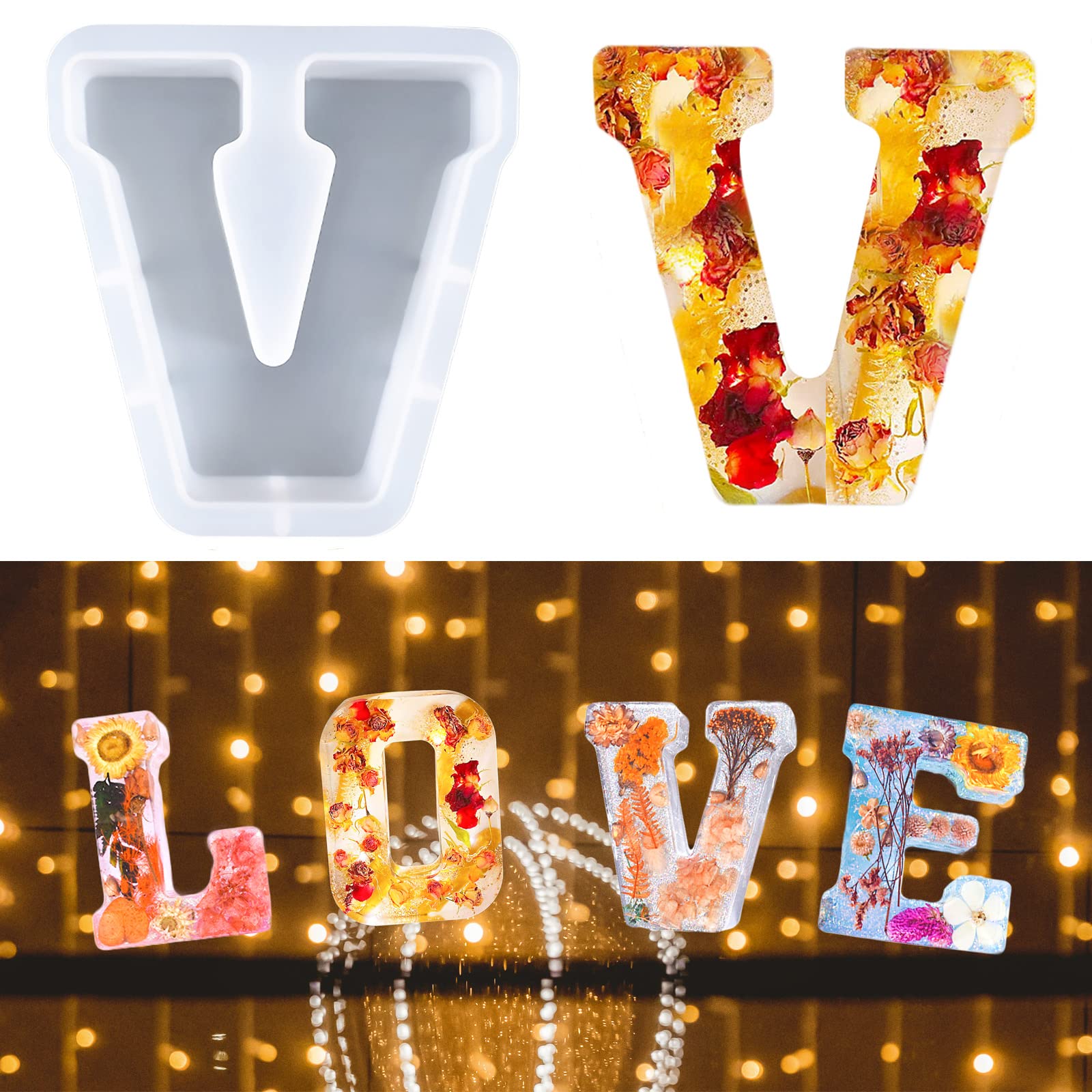 7-in Large Letter Mould for Resin, 26 Capital Letter Alphabet Epoxy Moulds, A-Z Big Alphabet Mould for Making Cake Candle DIY Crystal, 3D DIY Crystal Word Sign Mould for Party Home Decor (V)