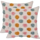 Holibeat Fluffy Dot Pillow Covers Decorative Throw Pillowcases Pack of 2 (Pink Blue Orange, 18" x 18" (Pack of 2))