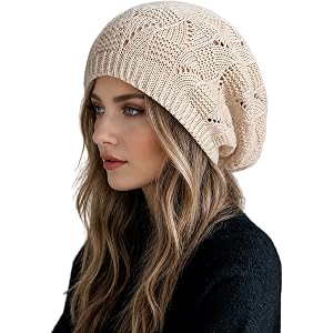 Bidadary Lightweight Crochet Beanie for Women, Summer Spring Slouchy Beanie Knitted Skull Cap