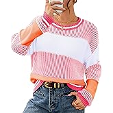 Viottiset Women's 2025 Fall Fashion Crew Neck Long Sleeve Striped Color Block Knit Loose Pullover Sweater Tops