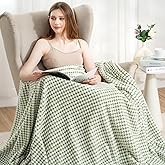 Zyrah Green and White Fleece Throws for Couch Super Soft Throw Blanket Plaid Lightweight Decorative Fuzzy Cozy Blankets for Sofa Chair Bed 40x50 Inches