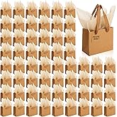 Qilery 50 Pcs St Patricks Paper Gift Bags Bulk with Tissue Paper Small Gift Bags with Handle and Tags for Birthday Wedding Mothers' Day Party Business(Brown,4.7 x 2.4 x 3.9'')
