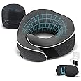 Proglobe Travel Pillow 100% Pure Memory Foam Neck Pillow, Pillows for Sleeping, Car and Airplane Travel Essentials, Travel Kit with 3D Contoured Eye Masks, Earplugs and Luxury Mesh Bag (Dark Grey)