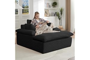 FEETICE Oversized Chaise Lounge Chair Indoor, 50" Corduroy Upholstered Modern Sofa with 3 Pillows, Comfy Sleeper & Reading Chair, No Assembly Required, Fluffy Cloud Couch for Living Room & Office