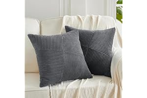 Fancy Homi Set of 2 Dark Grey Boho Decorative Throw Pillow Covers 18x18 Inch with Diagonally Pattern for Living Room Couch Bed Sofa, Soft Textured Corduroy Aesthetic Farmhouse Home Decor 45x45 cm