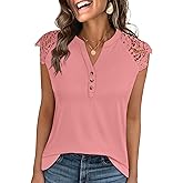 ANRABESS Womens Tops Dressy Casual Lace Cap Sleeve Henley Shirts Summer Sleeveless Button Up Blouses 2026 Spring Outfits