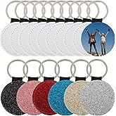 Framendino, 16 Pack Sublimation Blanks Keychain PU Leather Key Chains Heat Transfer Key Rings Glitter Round Keychains for DIY Craft 8 Color