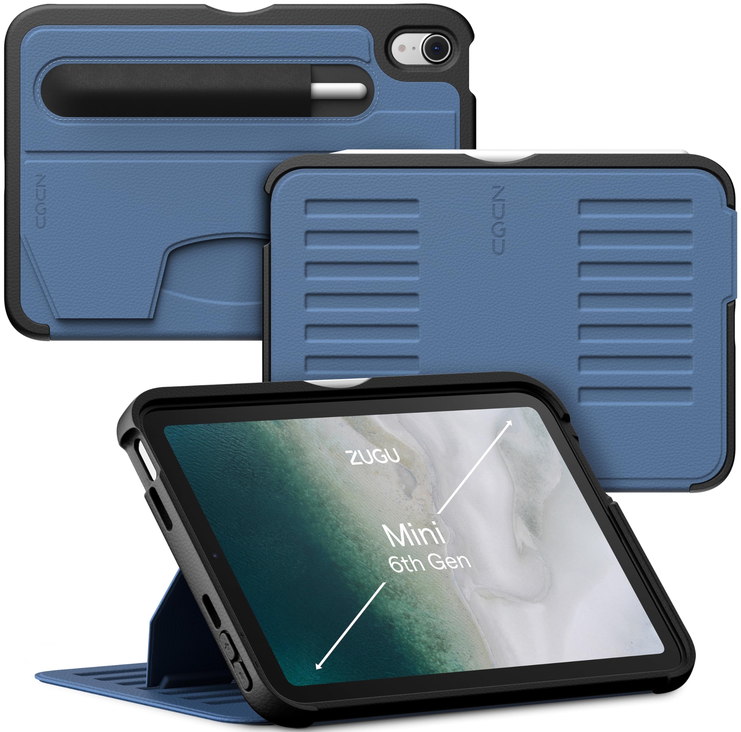 ZUGU CASE for iPad Mini 7 (A17 Pro) & 2021 Mini 6 (7th/6th Generation 2024/2021) Slim Protective Case, Wireless Pencil Charging, Convenient 7 Angle Magnetic Stand, Auto Sleep/Wake [Slate Blue]