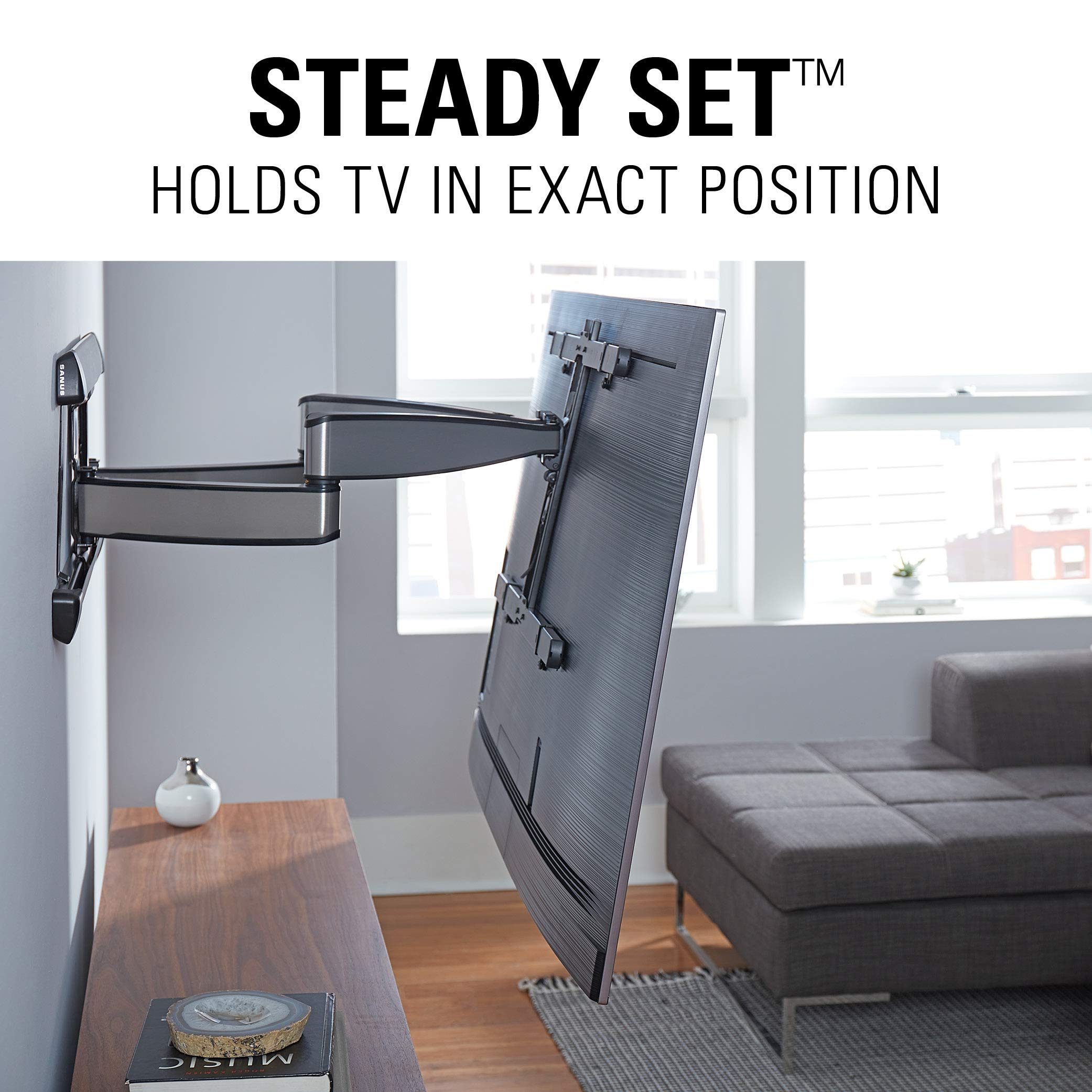 SANUS Full Motion TV Wall Mount for 42” to 90” TVs up to 125lbs – Extend, Swivel, Tilt TV Mount - Easy 3-Step DIY Install - Brushed Steel Finish