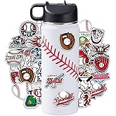 RhythmFit Baseball Water Bottles for Boys 18 oz and 100 PCS Baseball Stickers Sports Insulated Stainless Steel Water Bottle Baseballs Accessories Stuff Gear Gifts For 8-12 12-14 Player