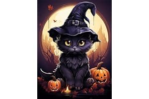 igoodom Halloween Cat Diamond Painting Art Kit for Adults Pumpkin Diamond Art Painting for Beginners Full Drill Round Gem Art Painting for Crafts Home Wall Decor Gift 12x16inch
