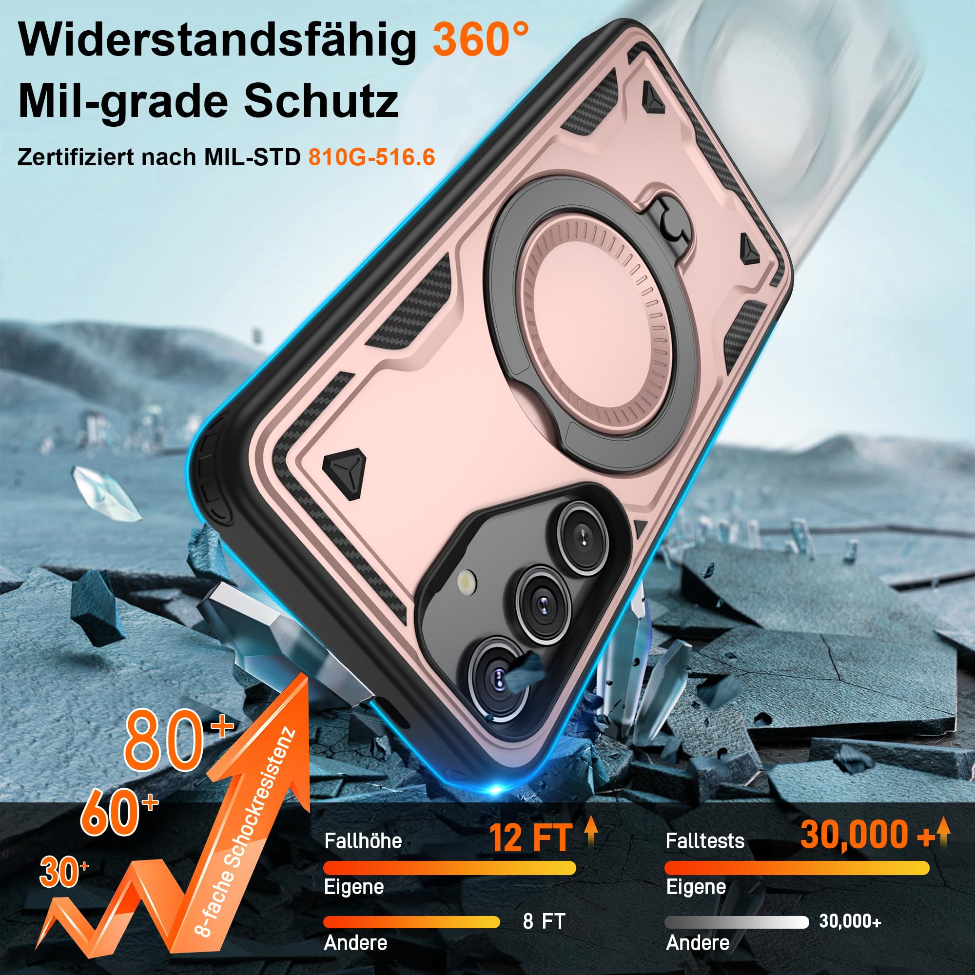 Jshru Samsung Galaxy S24/S25 Hülle Kompatibel mit Magsafe Handyhülle, mit 2Stk HD-Schutzfolie Magnetische Schutzhülle, 360° Drehbare Ringhalter Stoßfeste Case für Samsung Galaxy S24/S25,Schwarz 4