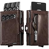 VULKIT Wallet for Men with Pop Up Card Holder 10-12 Cards, Trifold RFID Blocking Credit Card Wallet with ID Window, Cash Slot, Zip Coin Pocket, Minimalist Smart Compact Metal Aluminum Card Case