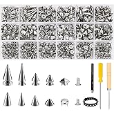 Craluuur 455PCS Punk Spikes and Studs Kit for Clothing, 12 Sizes Premium Metal Cone Spikes, Square Pyramid Studs & Round Dome Rivets for Leathercraft and Punk Style DIY Craft Decoration