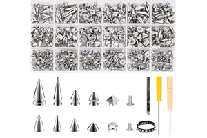 Craluuur 455PCS Punk Spikes and Studs Kit for Clothing, 12 Sizes Premium Metal Cone Spikes, Square Pyramid Studs & Round Dome Rivets for Leathercraft and Punk Style DIY Craft Decoration
