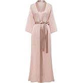 PRODESIGN Satin Robe for Women - Bath Robe with Pleated Design Long Kimono Nightgown for Sleepwear Wedding Bridesmaid