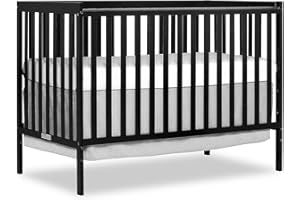 Lakifun 5-in-1 Convertible Crib, Converts to Toddler Bed, Daybed and Full-Size Bed, Fits Standard Full-Size Crib Mattress, Adjustable Mattress Support Base, Black (Mattress Not Included)