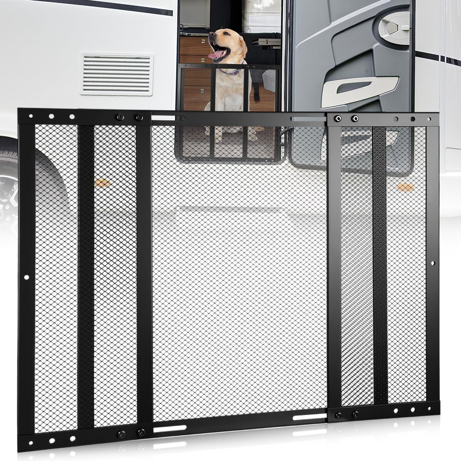 Photo 1 of ***(HEAVILY USED/ MINOR DAMAGE)***Gisafai 20 Inch High Adjustable RV Entry Screen Door Protector Grille for Dogs, RV Screen Door Guard Widths Adjusts from 22"- 31.5", Alloy Grill Defender for Camper