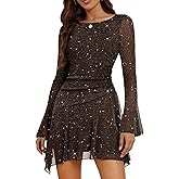 Aupuls Long Sleeve Sequin Prom Dresses for Teens Asymmetrical Going Out Women Party Cocktail Dress