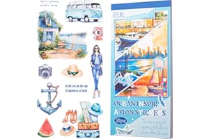 YagCu Scrapbook Sticker Book, 20 Sheets Journaling Stickers, Junk Journal Supplies, Pre-Cut Aesthetic PET Materials, Watercolor Scrapbooking Stickers for Adults, Decorative Ephemera DIY Arts Craft