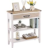 RUSTOWN Farmhouse Console Table with Drawer, 3-Tier Rustic Entryway Table with Open Storage Shelves and Handmade Metal Handle