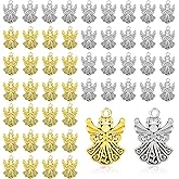 50PCS Metal Angel Charms for Jewelry Making, Alloy Antique Angel Wing Beads Bulk Fairy Cross Pendants Handmade Craft Supplies for Earring Bracelet Necklace DIY Craft (Gold & Silver)