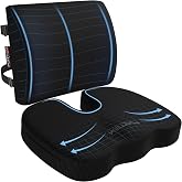 FORTEM Seat Cushion &amp; Lumbar Support for Office Chair, Wheelchair, Car | Memory Foam | Ergonomic Design | Washable Cover | Non Slip | Black